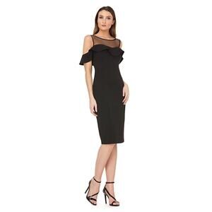 JS Collection Scuba Black Cold-Shoulder Mesh Cocktail Dress Size 4
